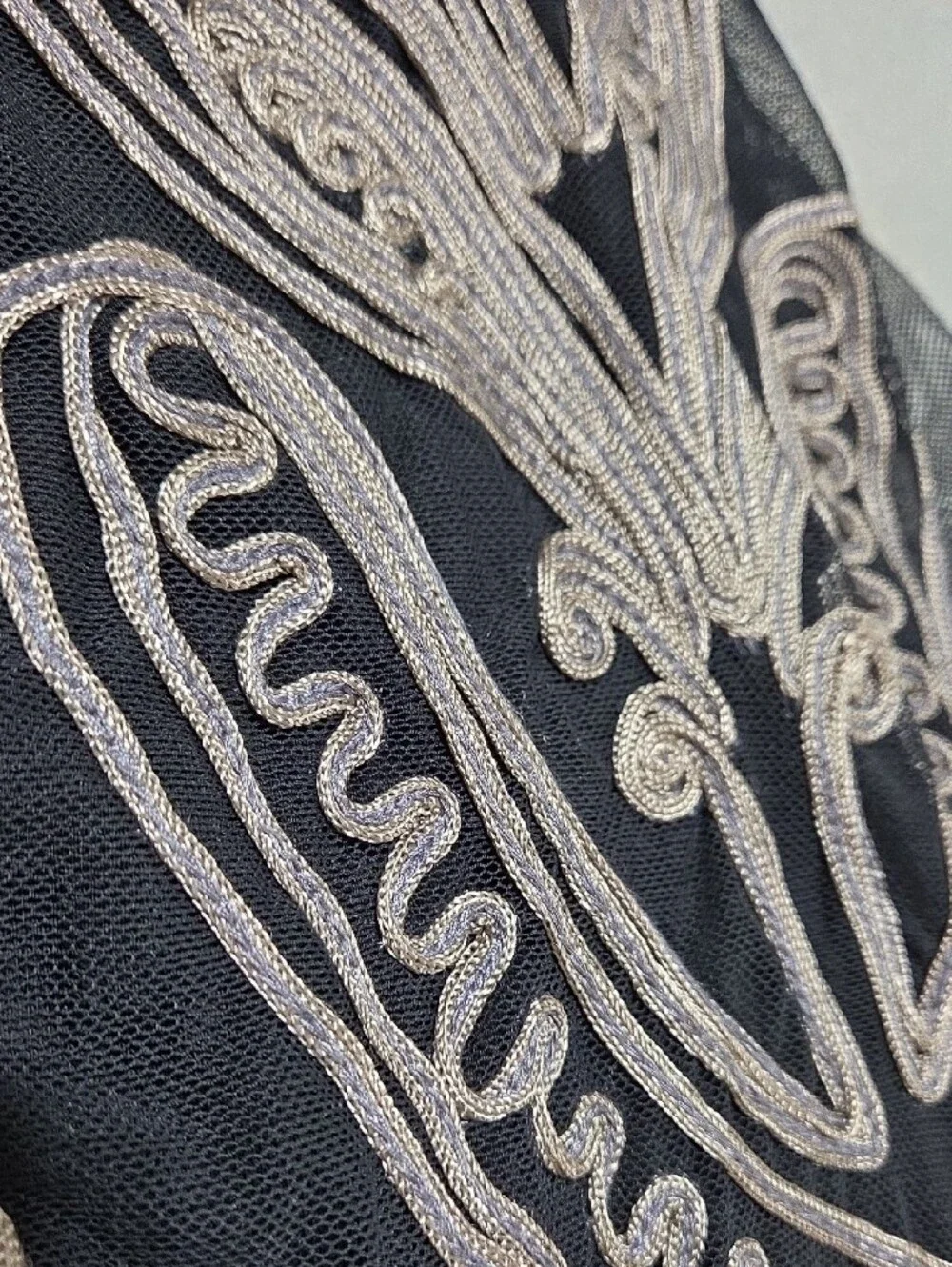 Black A-Line Skirt with Silver Embroidered Motif